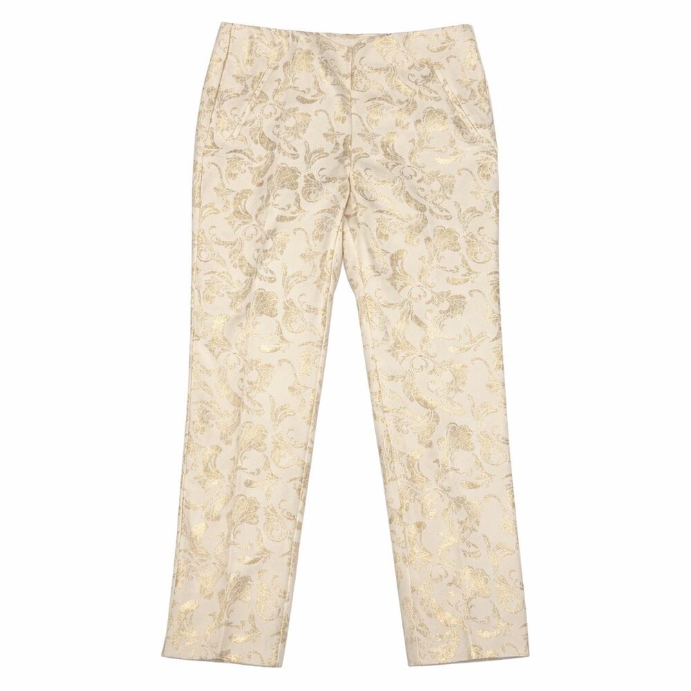 Chico’s Pull On Pants Juliet So Slimming Slim Leg in Cream and Gold. Womens 12R